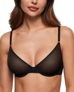 Women’s Cosnufy Sheer Balconette Bra Demi Unlined Plunge Mesh